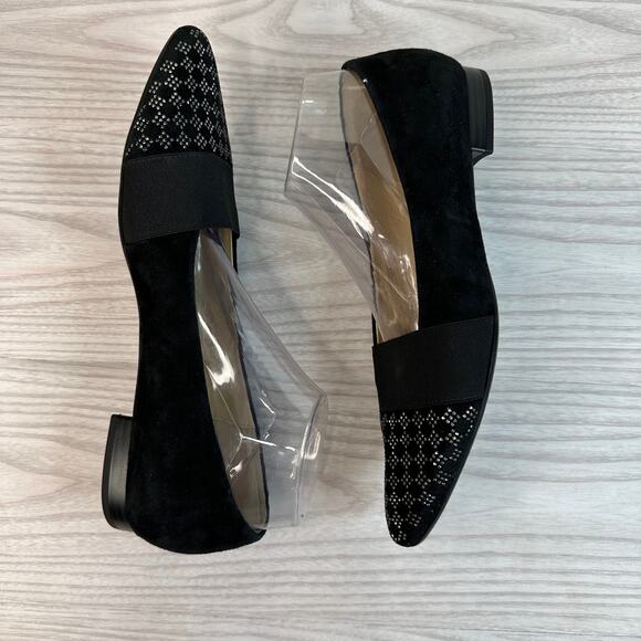 Gabor Sanctuary Ladies Court Shoes WMNS 7.5 Black Suede Leather Studded Toe Flat - Picture 7 of 9